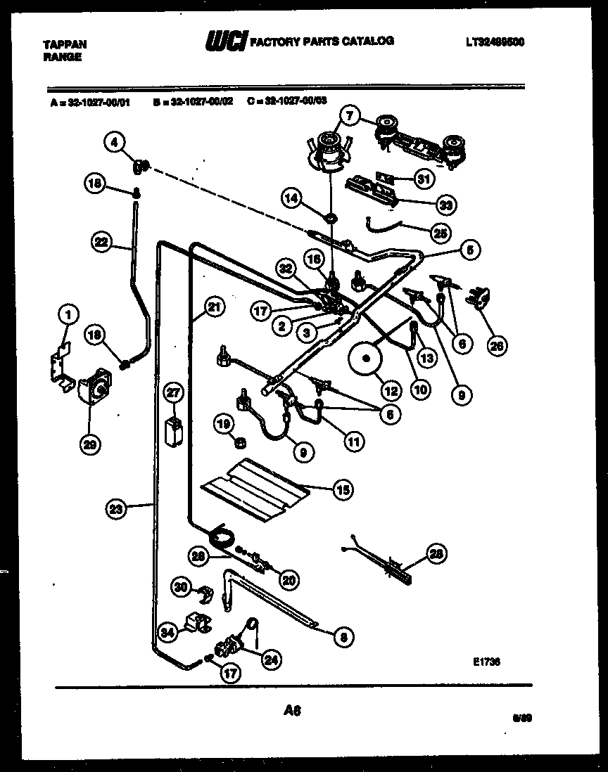Tappan 32-1027-66-03 burner, manifold and gas control diagram