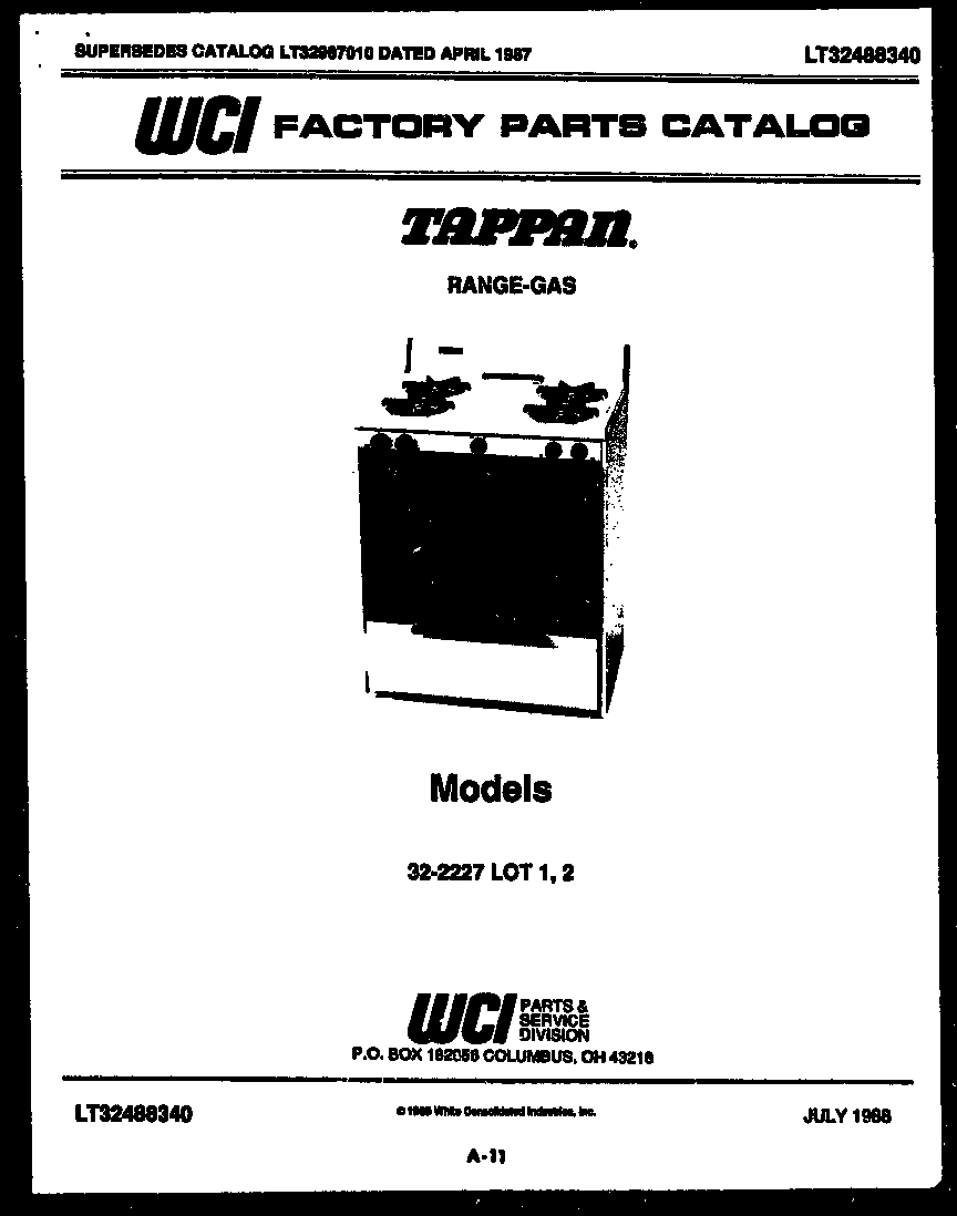 Tappan 32-2227-00-01 cover page diagram