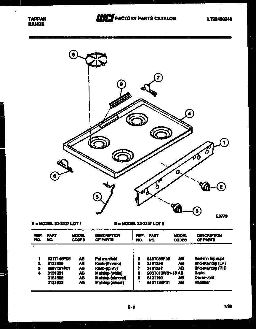 Tappan 32-2227-00-01 cooktop parts diagram
