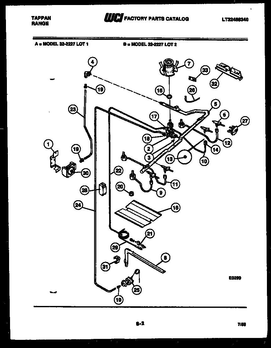 Tappan 32-2227-00-01 burner, manifold and gas control diagram