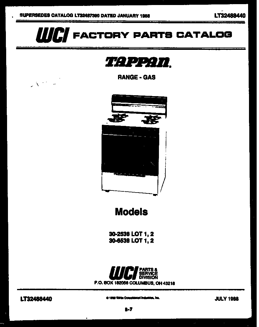 Tappan 30-6538-23-01 cover page diagram