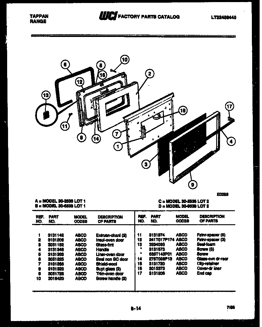 Tappan 30-6538-23-01 door parts diagram