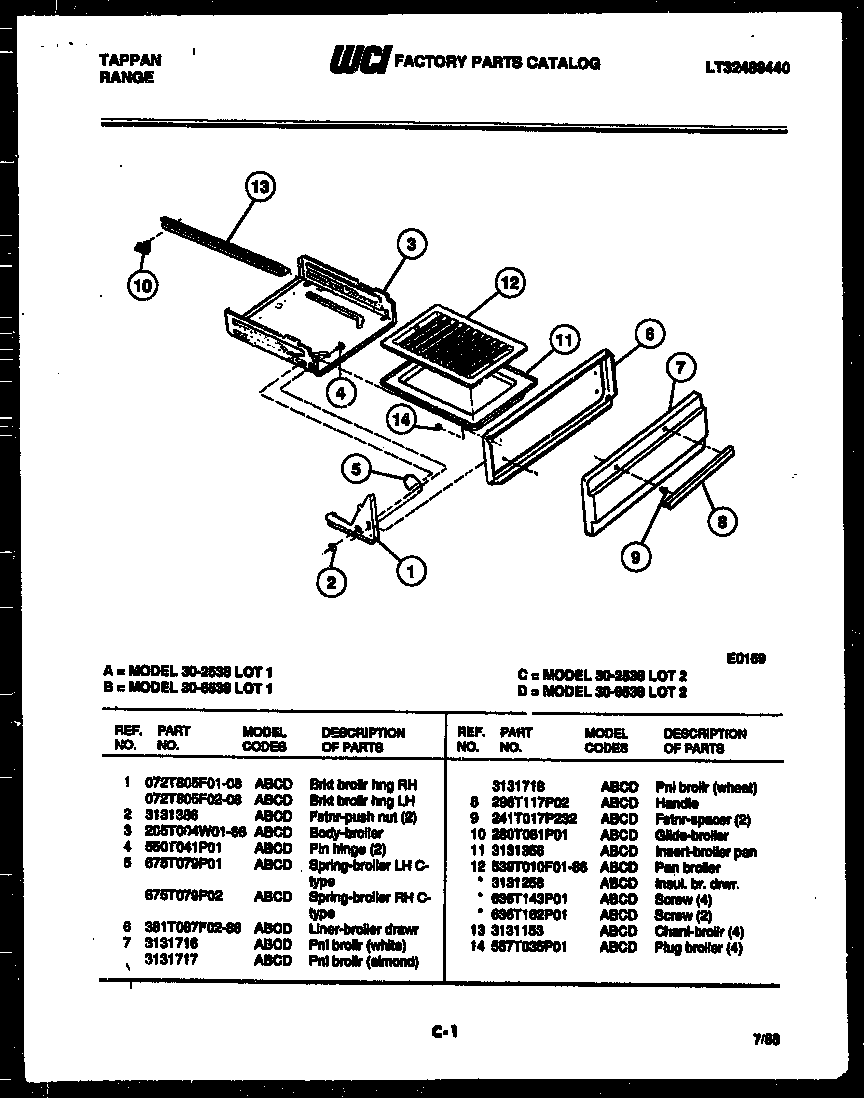 Tappan 30-6538-23-01 broiler drawer parts diagram