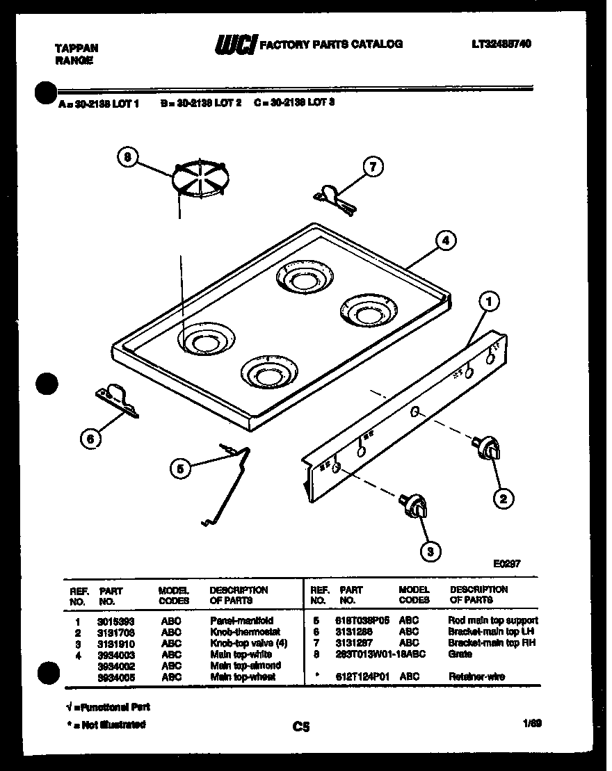 Tappan 30-2138-66-01 cooktop parts diagram