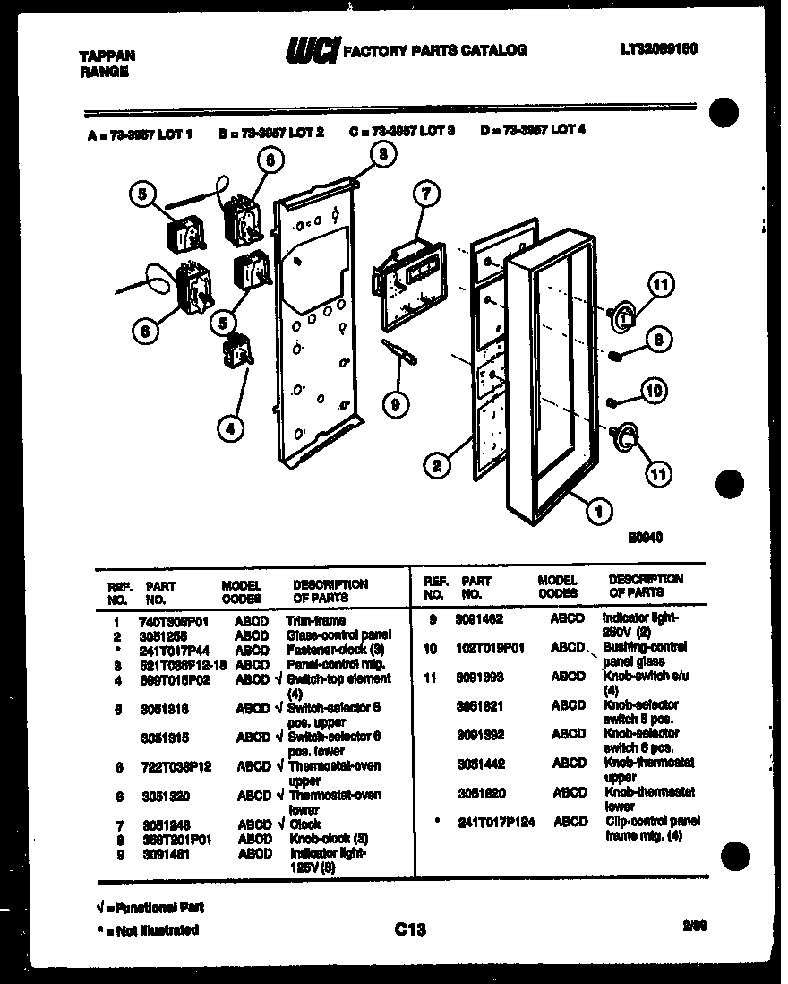 Tappan 73-3957-00-02 control panel diagram