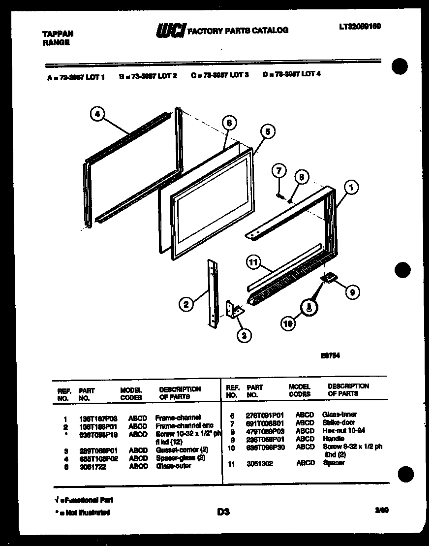 Tappan 73-3957-00-02 upper oven door parts diagram