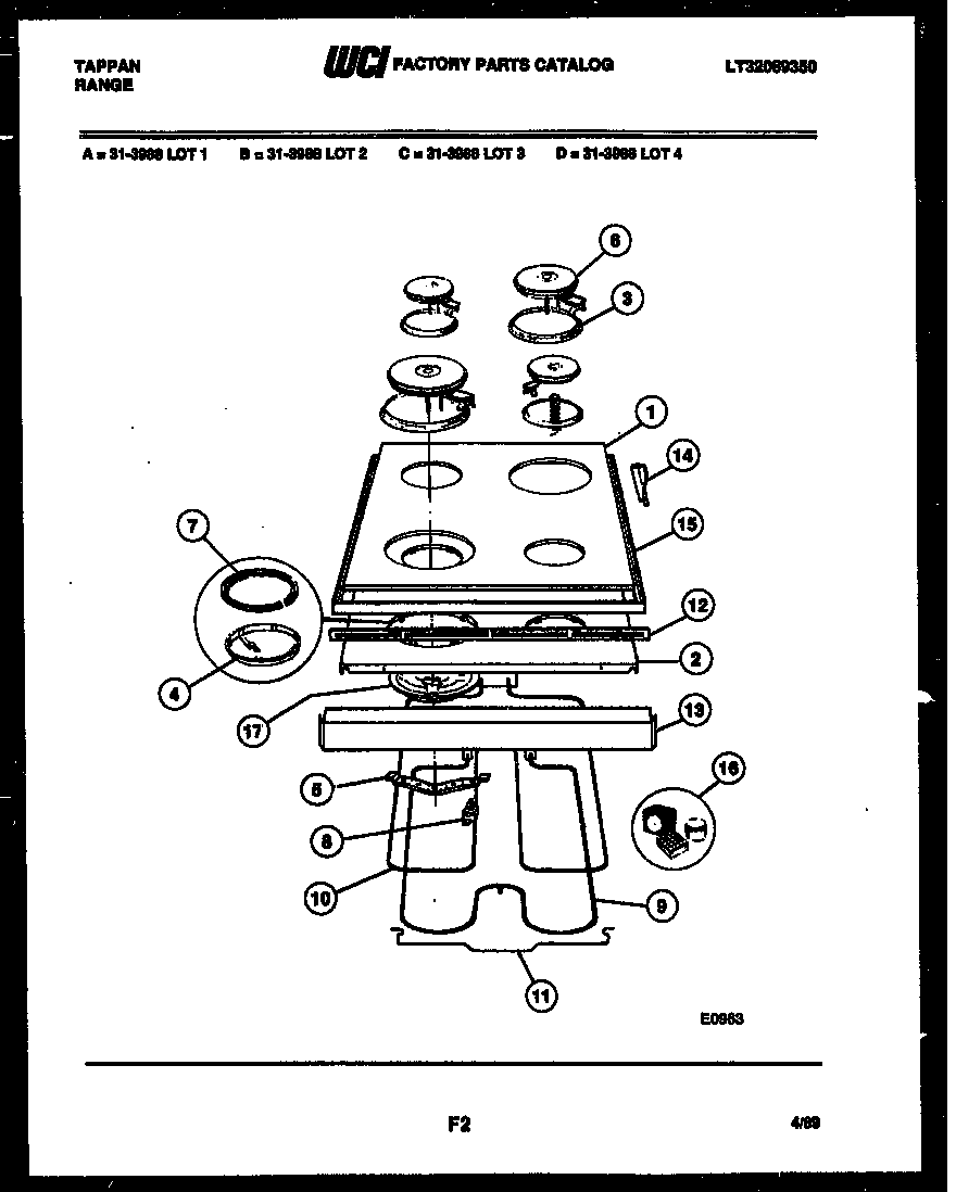 Tappan 31-3988-00-03 cooktop and broiler parts diagram