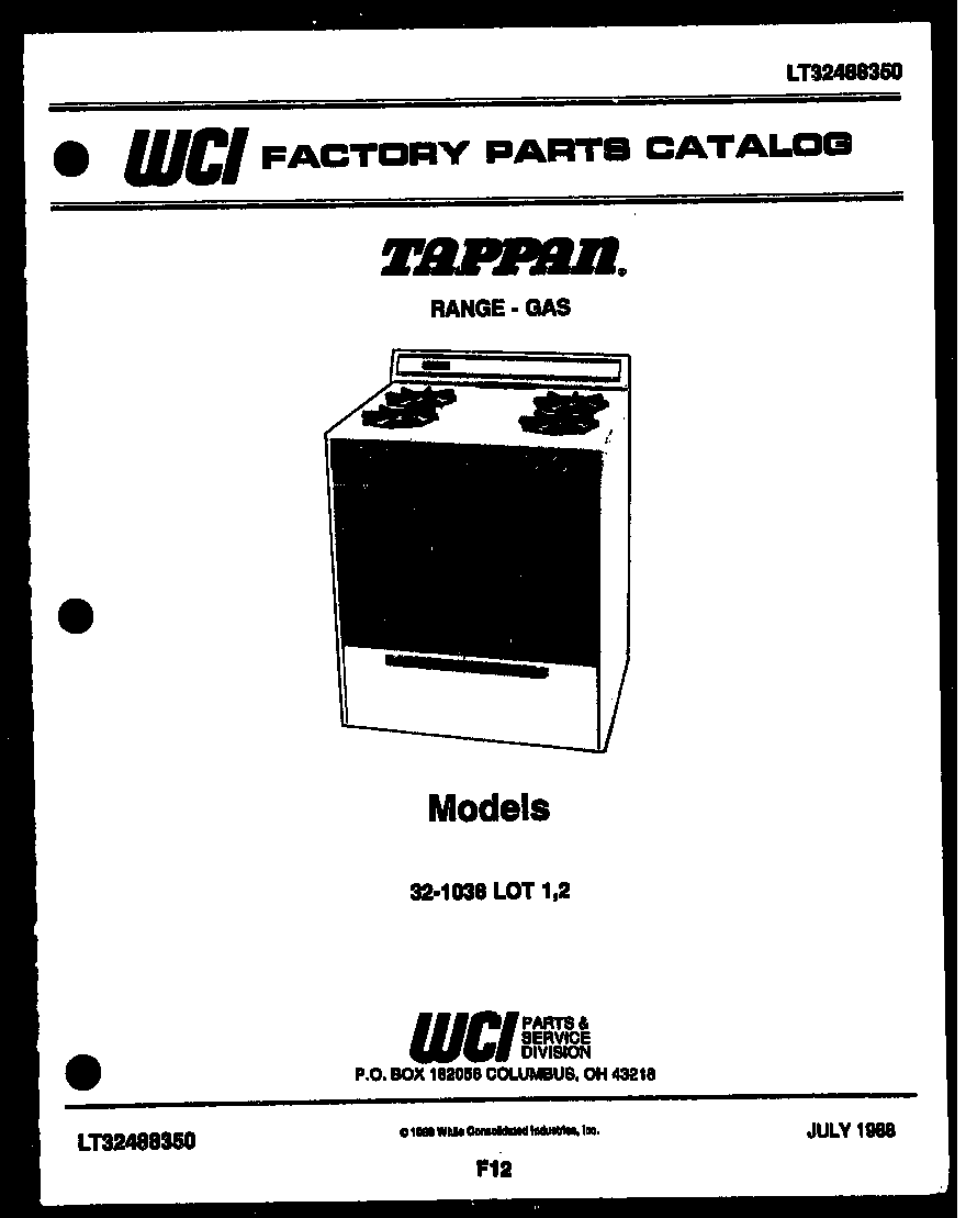 Tappan 32-1038-00-01 cover page diagram
