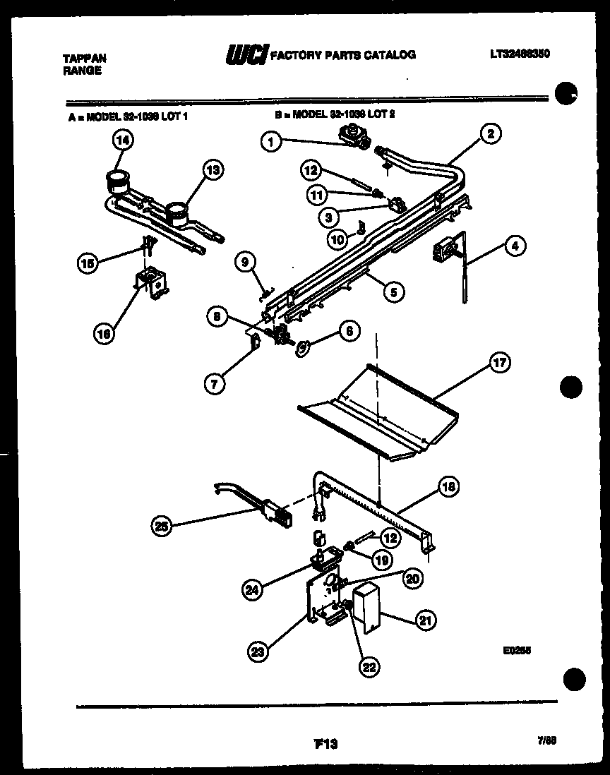 Tappan 32-1038-00-01 burner, manifold and gas control diagram