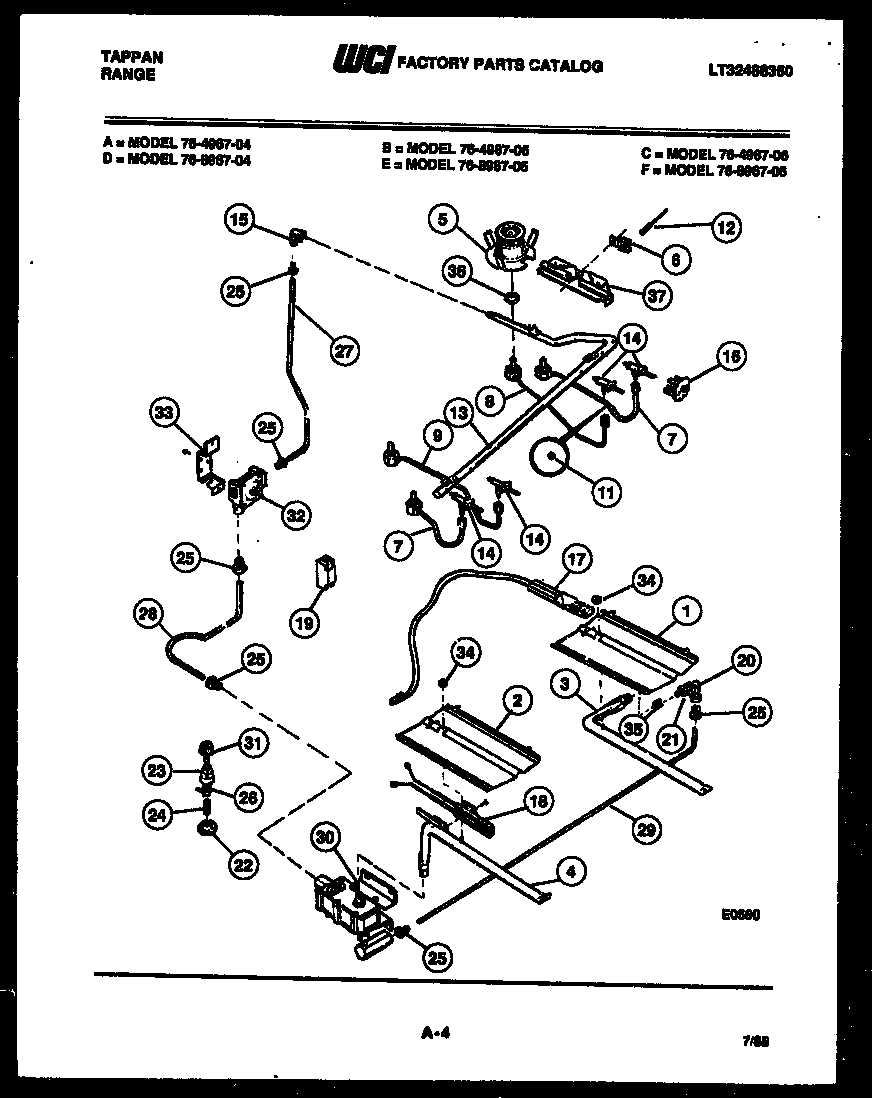 Tappan 76-8967-66-06 burner, manifold and gas control diagram