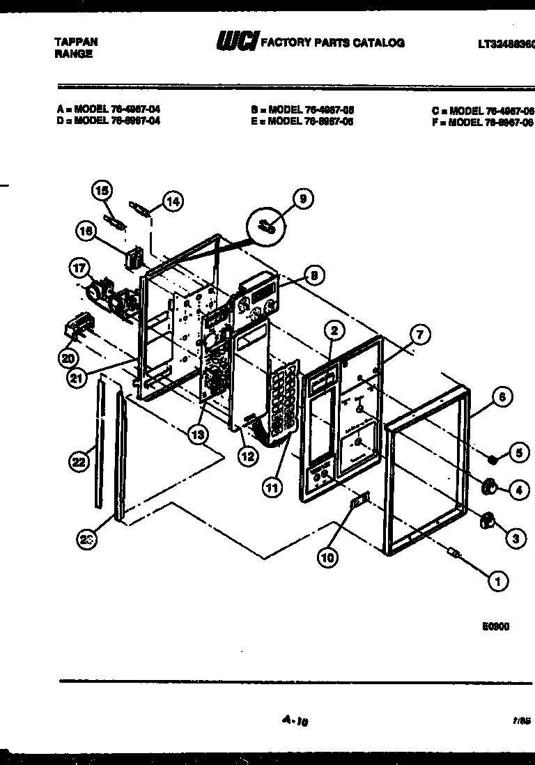 Tappan 76-8967-66-06 control panel diagram