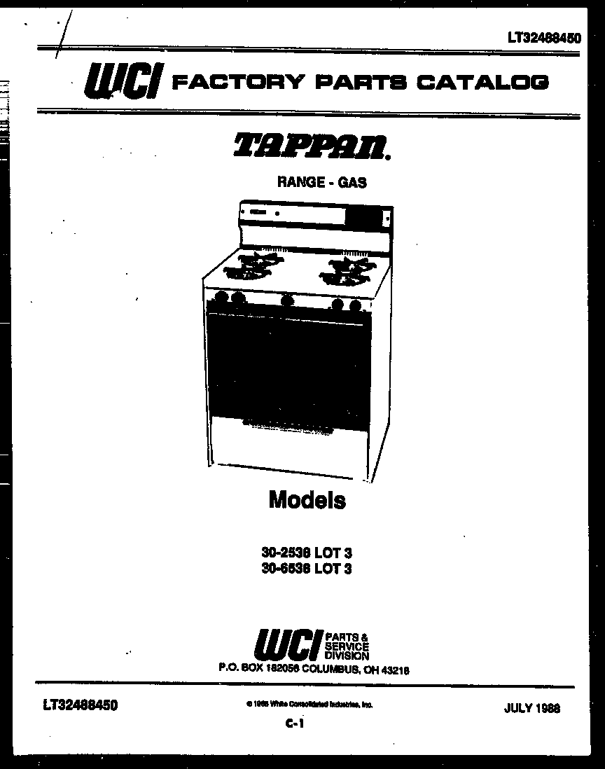 Tappan 30-6538-66-03 cover page diagram