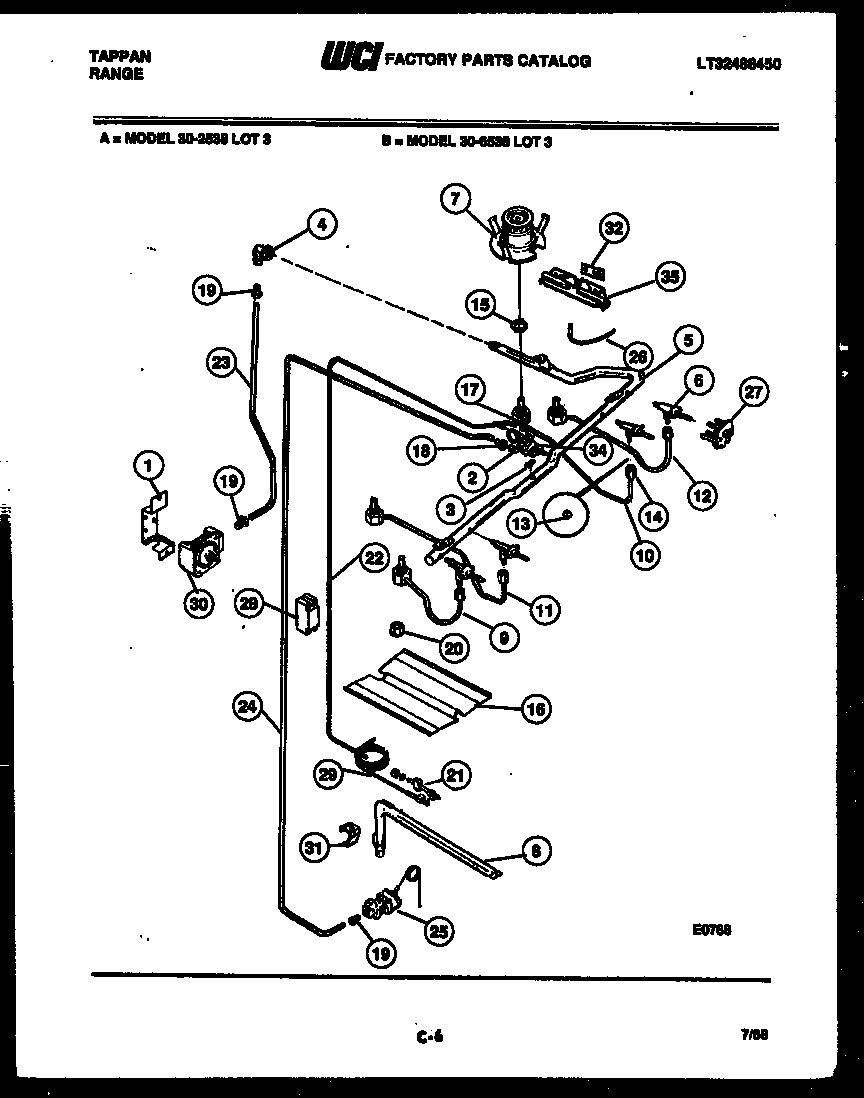 Tappan 30-6538-66-03 burner, manifold and gas control diagram