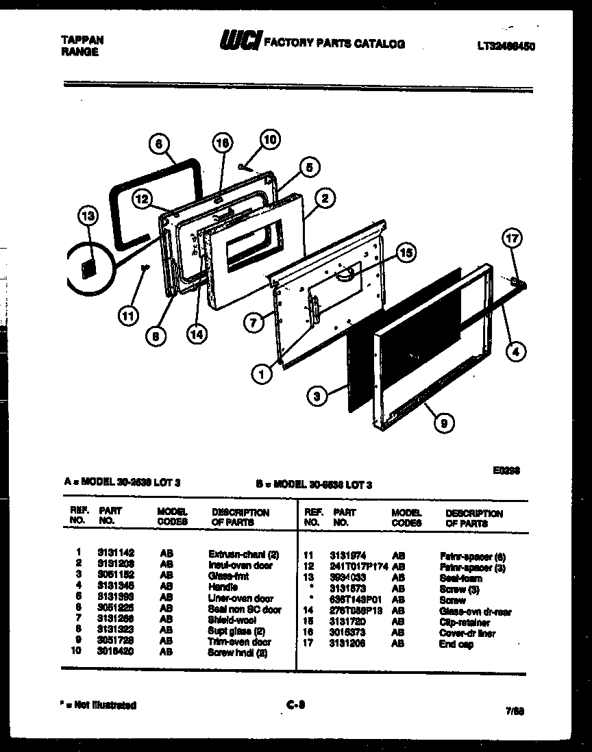 Tappan 30-6538-66-03 door parts diagram