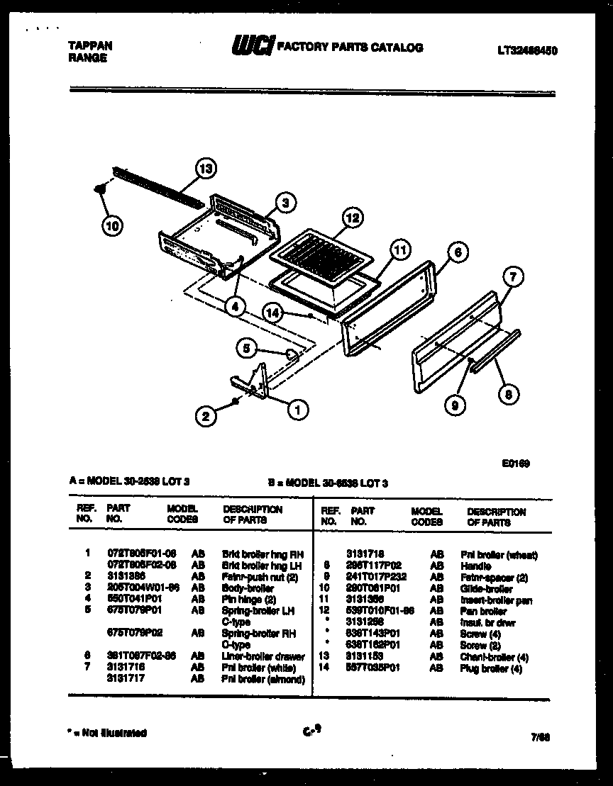 Tappan 30-6538-66-03 broiler drawer parts diagram