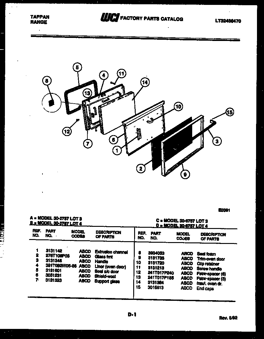 Tappan 30-2757-00-04 door parts diagram