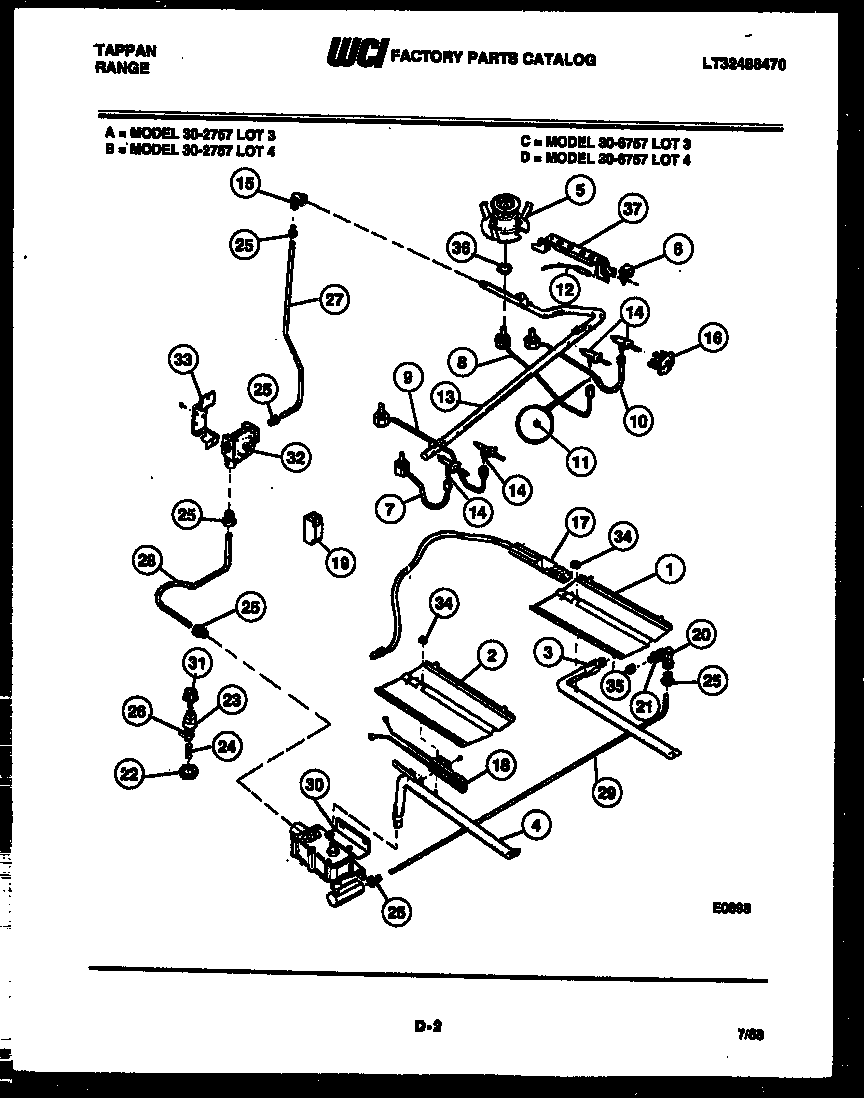 Tappan 30-2757-00-04 burner, manifold and gas control diagram