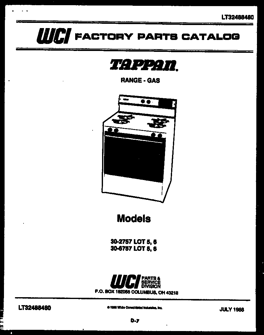 Tappan 30-6757-23-05 cover page diagram