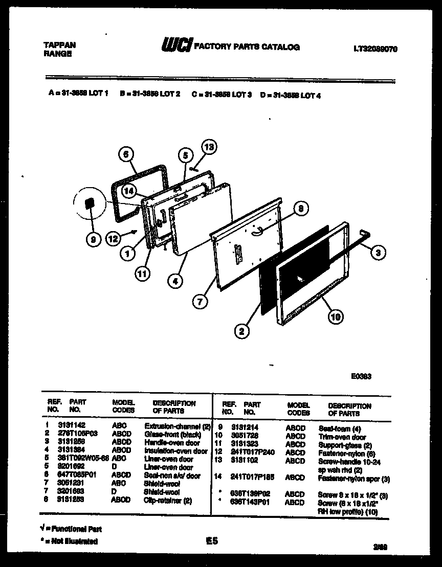 Tappan 31-3858-00-03 door parts diagram