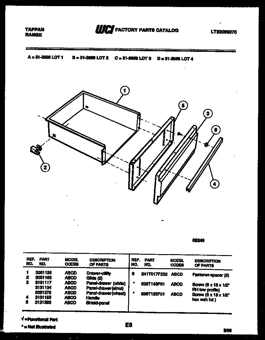 Tappan 31-3858-00-03 drawer parts diagram
