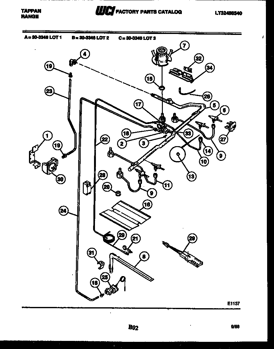 Tappan 30-3348-66-01 burner, manifold and gas control diagram