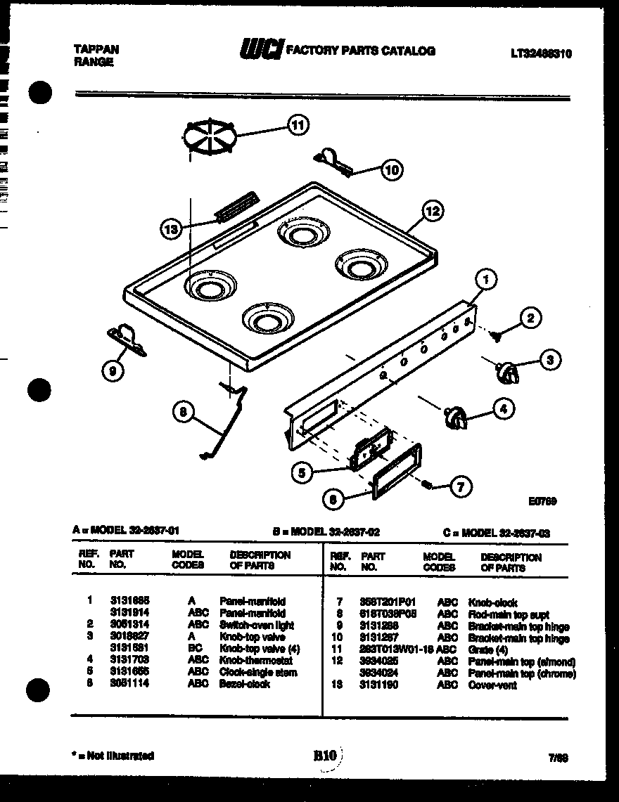 Tappan 32-2637-08-01 cooktop parts diagram