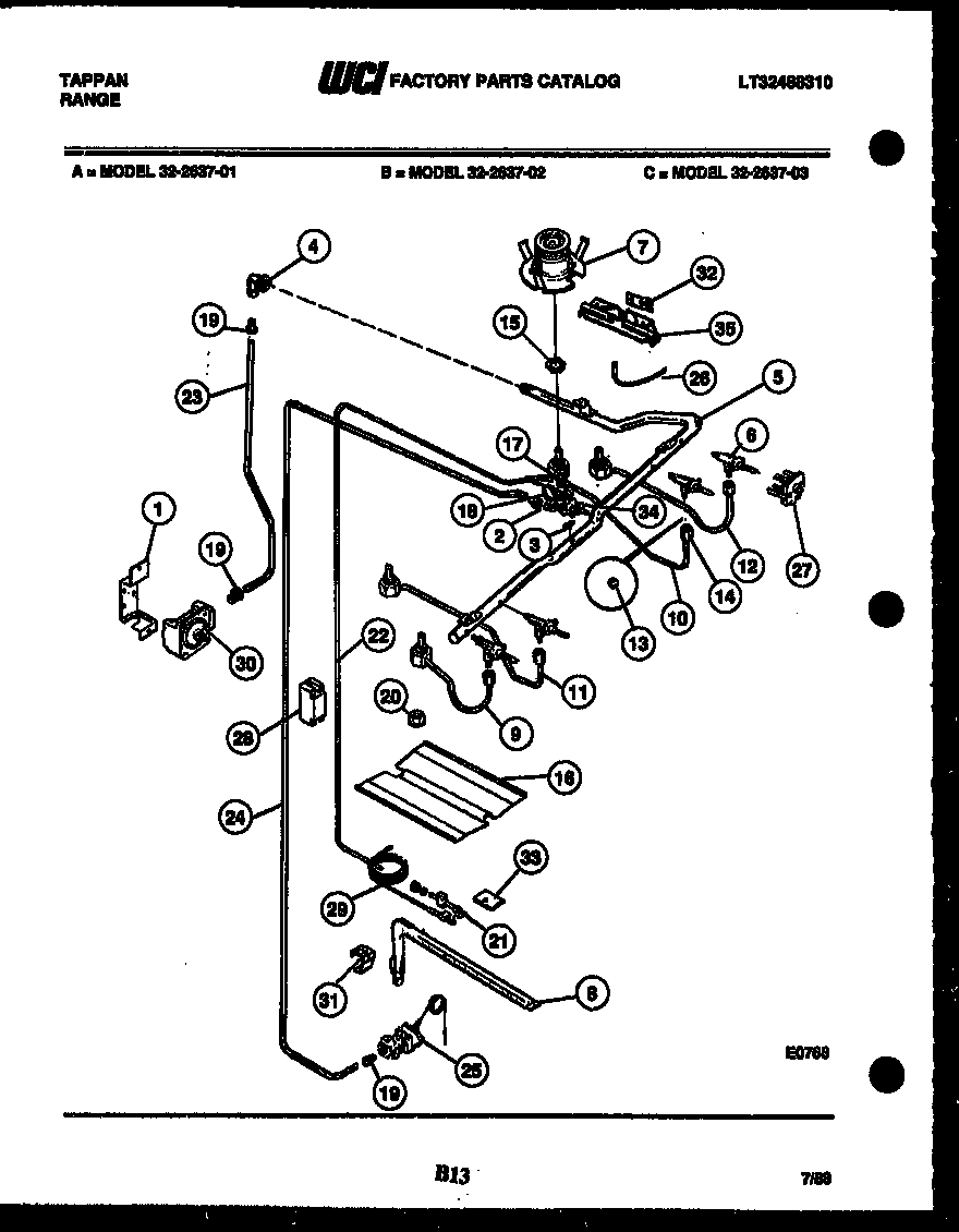 Tappan 32-2637-08-01 burner, manifold and gas control diagram