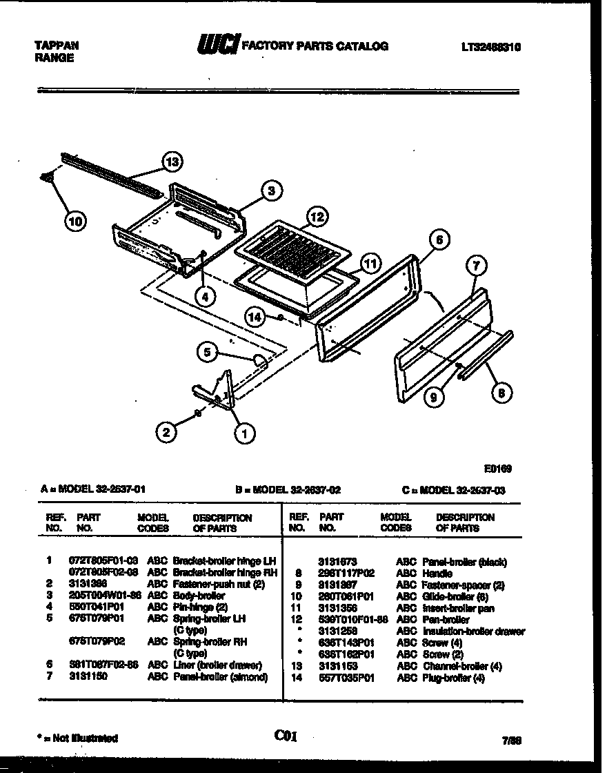 Tappan 32-2637-08-01 broiler drawer parts diagram
