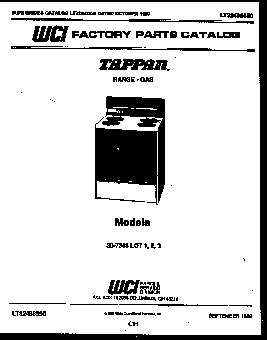 Tappan 30-7348-66-01 cover page diagram