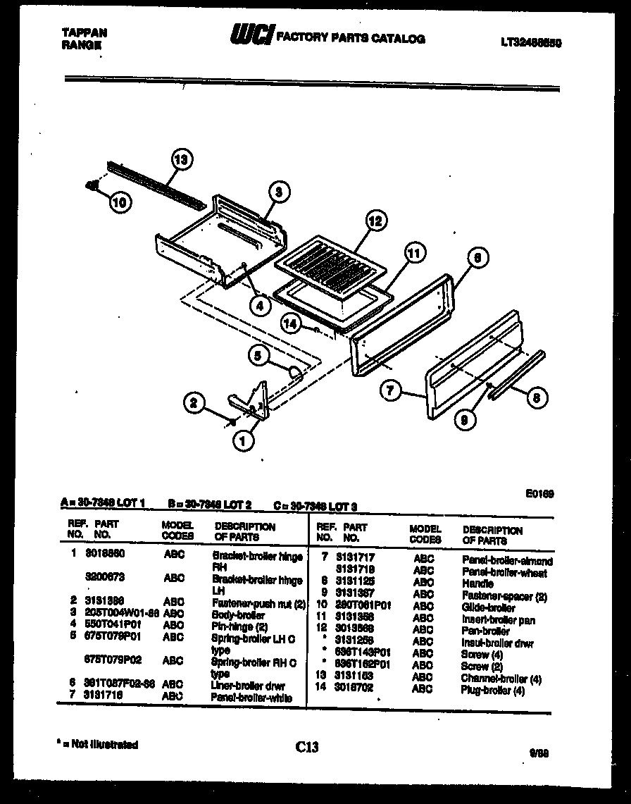 Tappan 30-7348-66-01 broiler drawer parts diagram