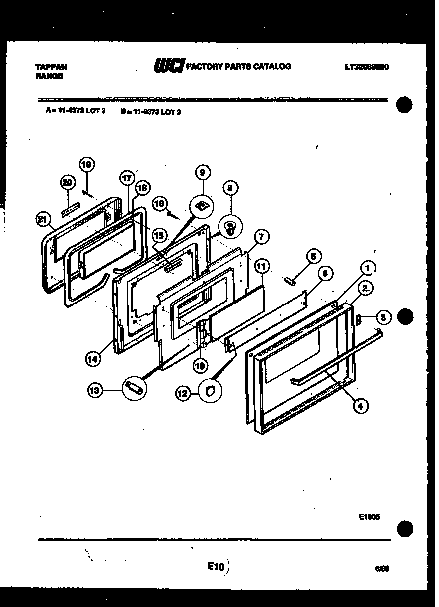 Tappan 11-4373-00-03 upper door parts diagram
