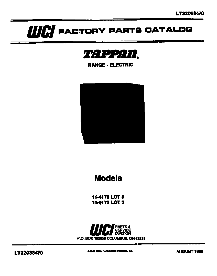 Tappan 11-9173-00-03 cover page diagram