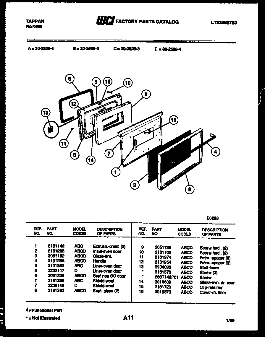 Tappan 30-2528-00-02 door parts diagram