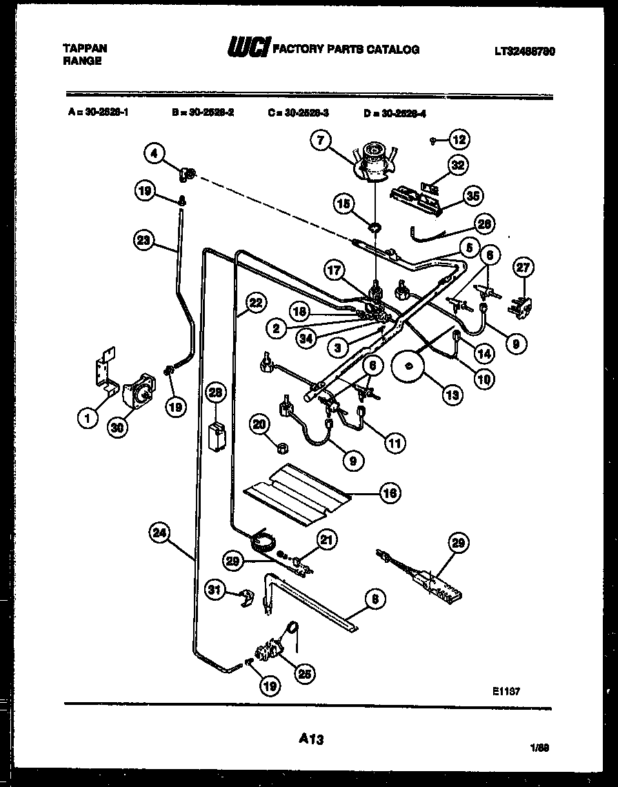 Tappan 30-2528-00-02 burner, manifold and gas control diagram