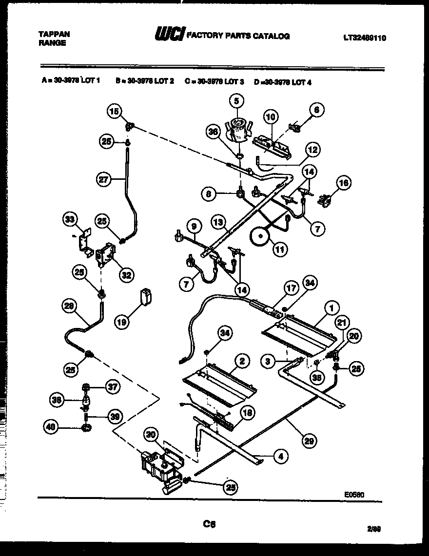 Tappan 30-3978-00-04 burner, manifold and gas control diagram