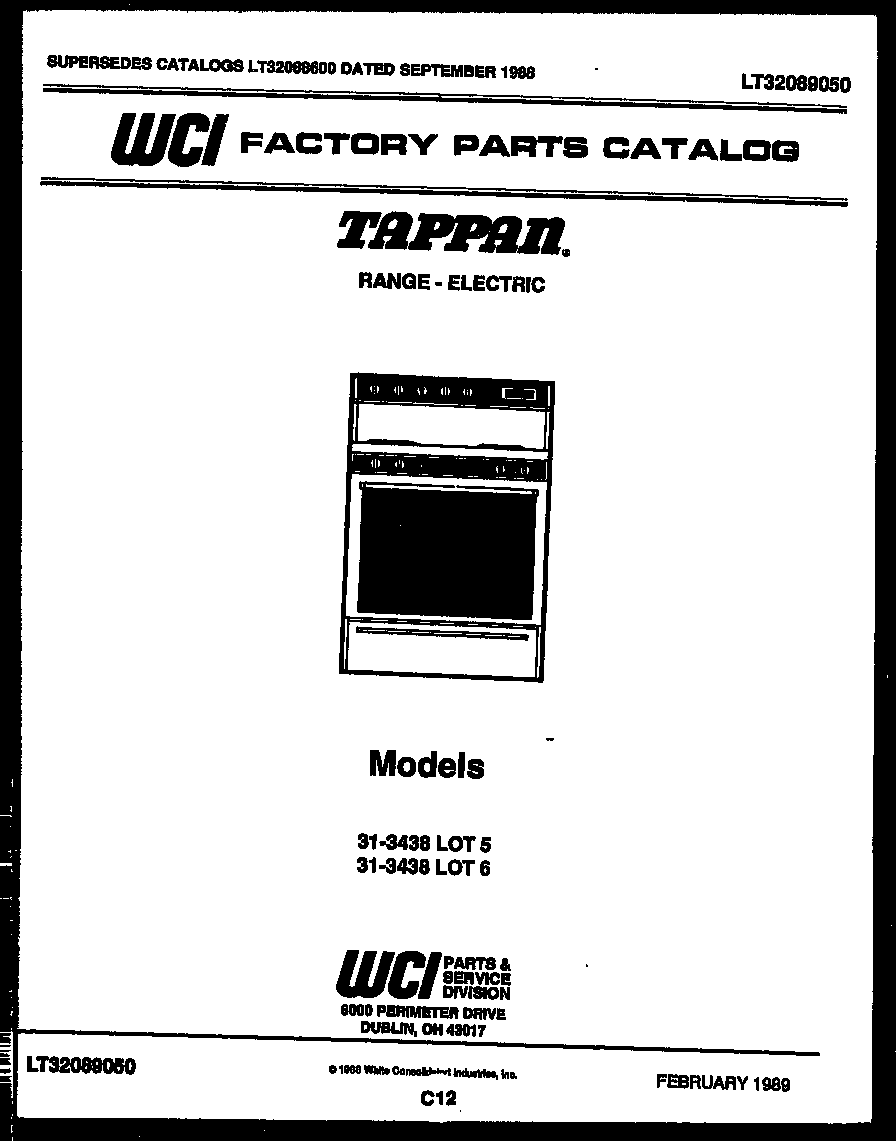 Tappan 31-3438-23-05 cover page diagram