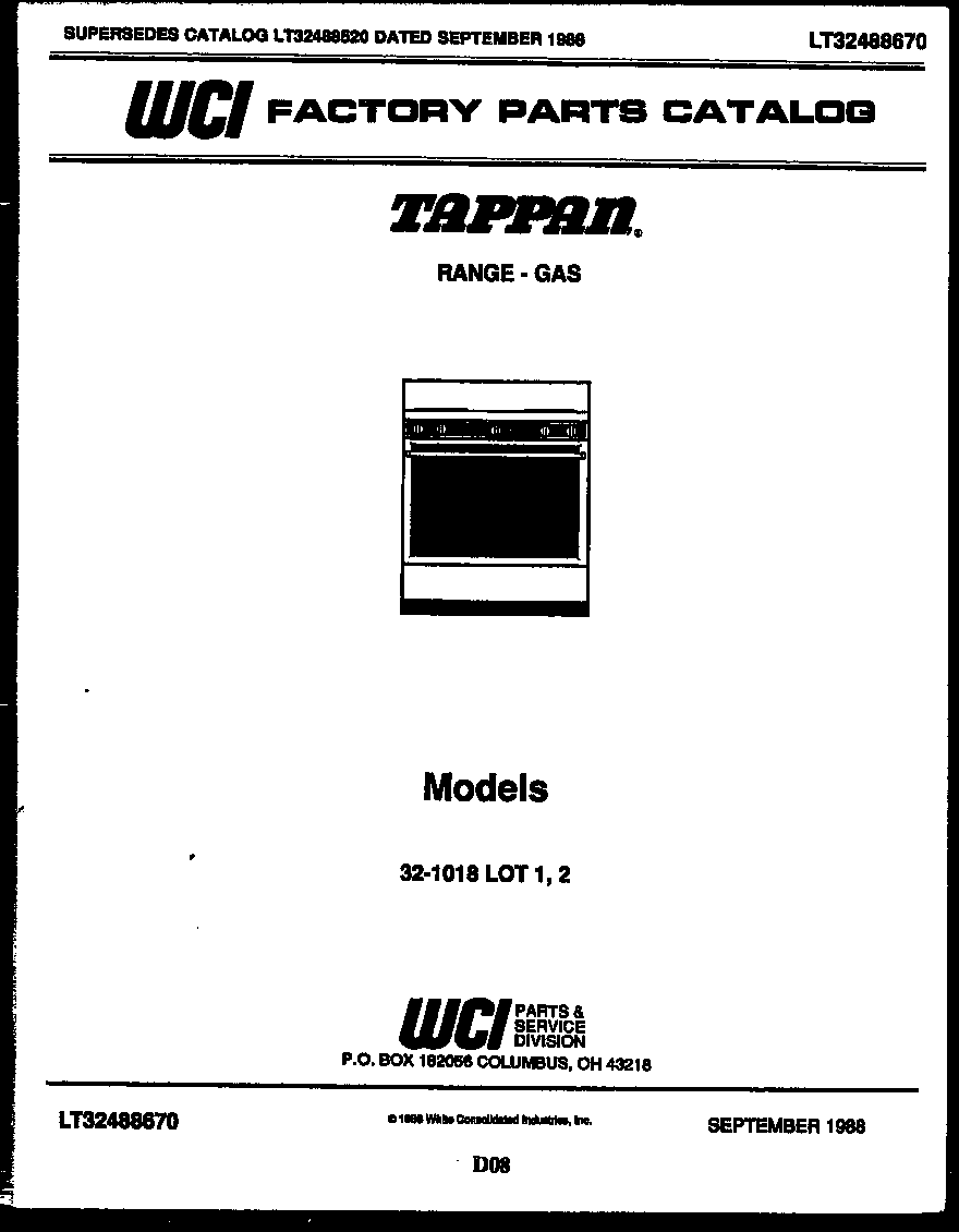 Tappan 32-1018-00-02 cover page diagram