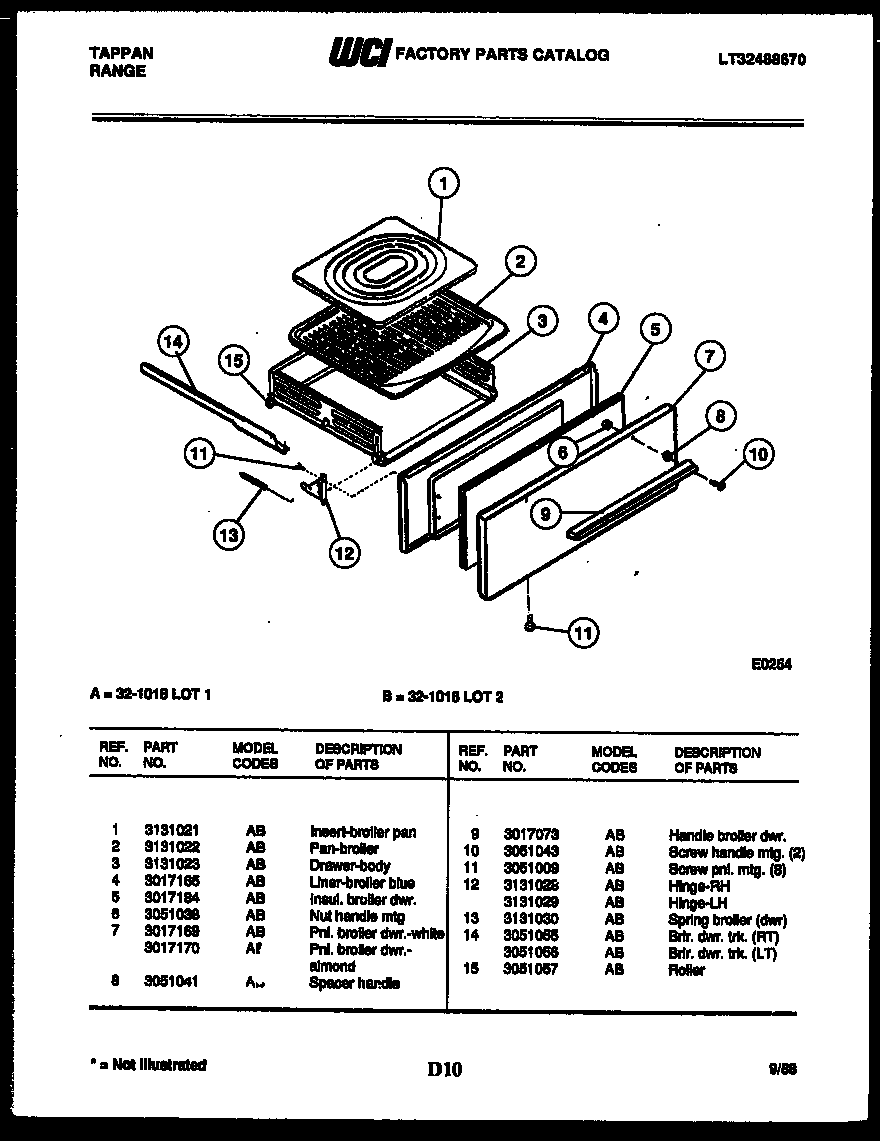 Tappan 32-1018-00-02 broiler drawer parts diagram