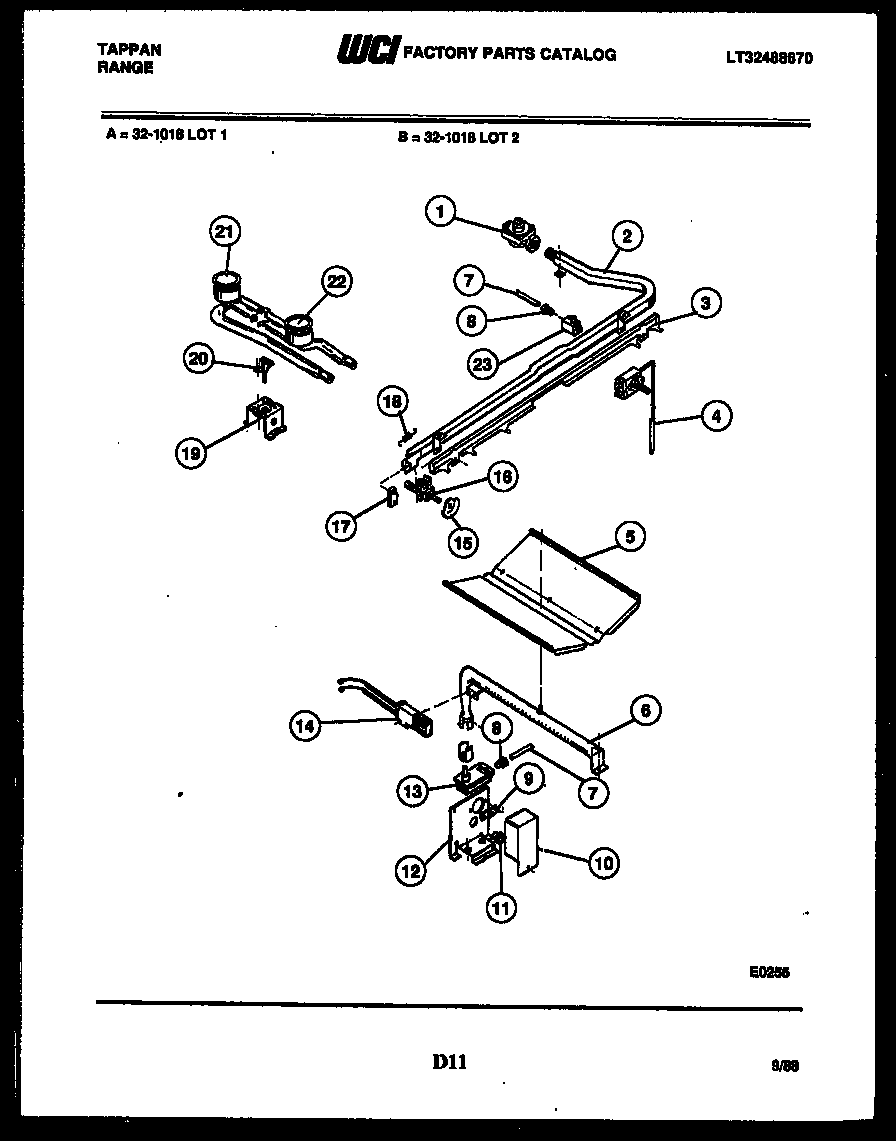 Tappan 32-1018-00-02 burner, manifold and gas control diagram