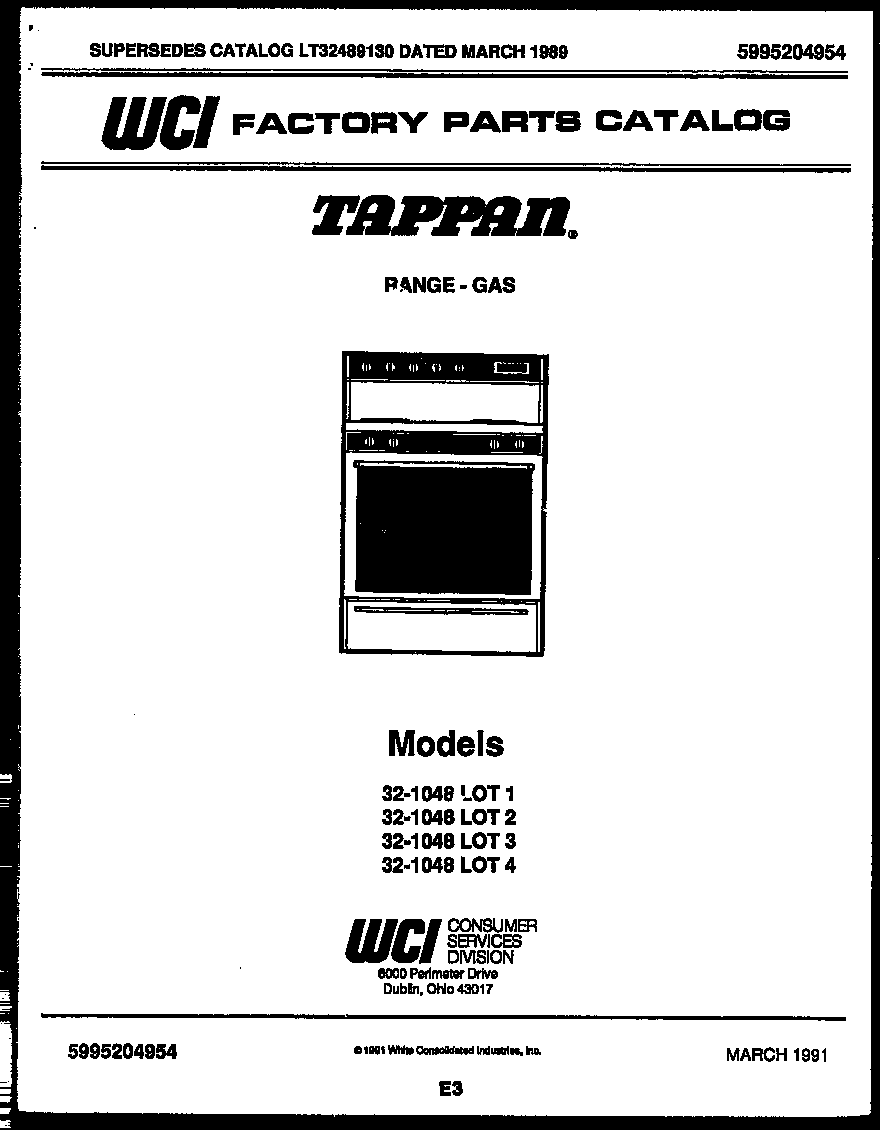 Tappan 32-1048-00-03 cover page diagram