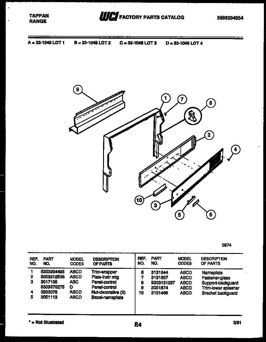Tappan 32-1048-00-03 backguard diagram