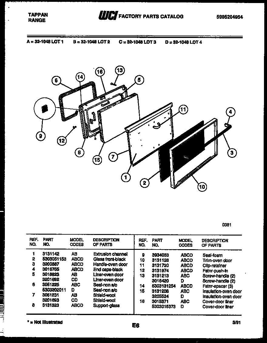 Tappan 32-1048-00-03 door parts diagram