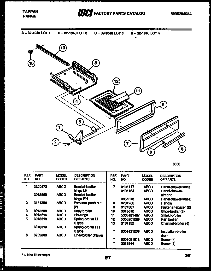 Tappan 32-1048-00-03 broiler drawer parts diagram
