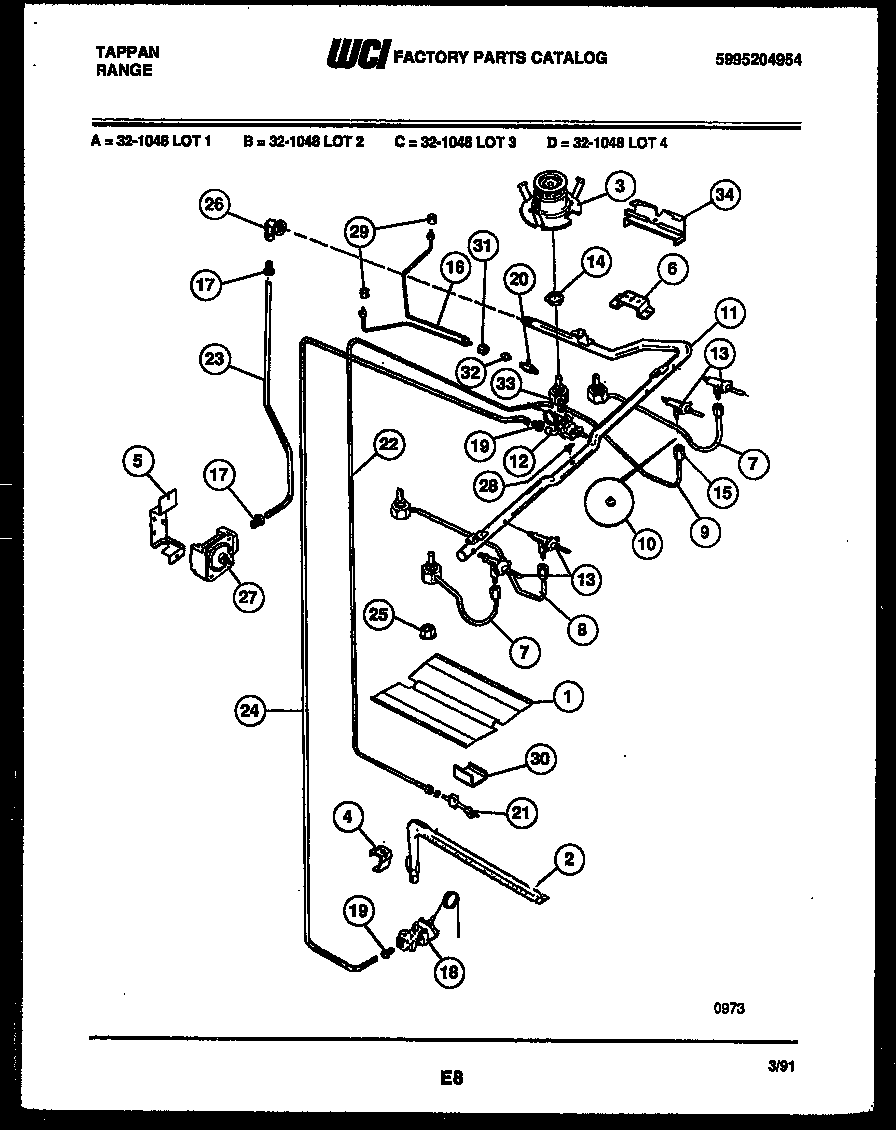 Tappan 32-1048-00-03 burner, manifold and gas control diagram
