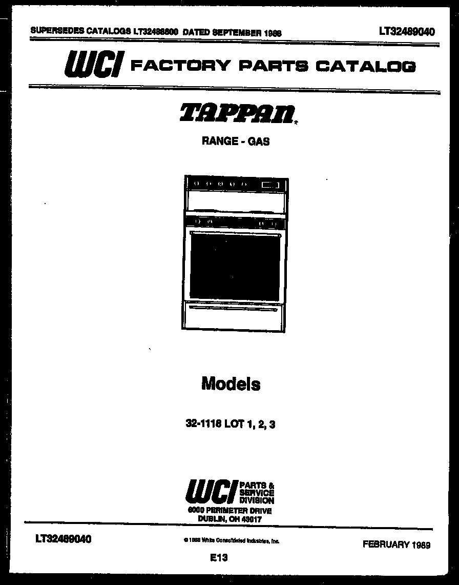 Tappan 32-1118-23-03 cover page diagram
