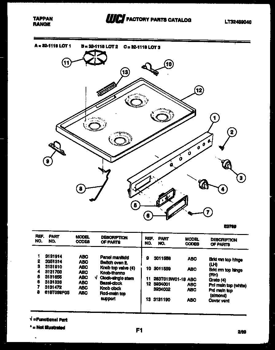Tappan 32-1118-23-03 cooktop parts diagram