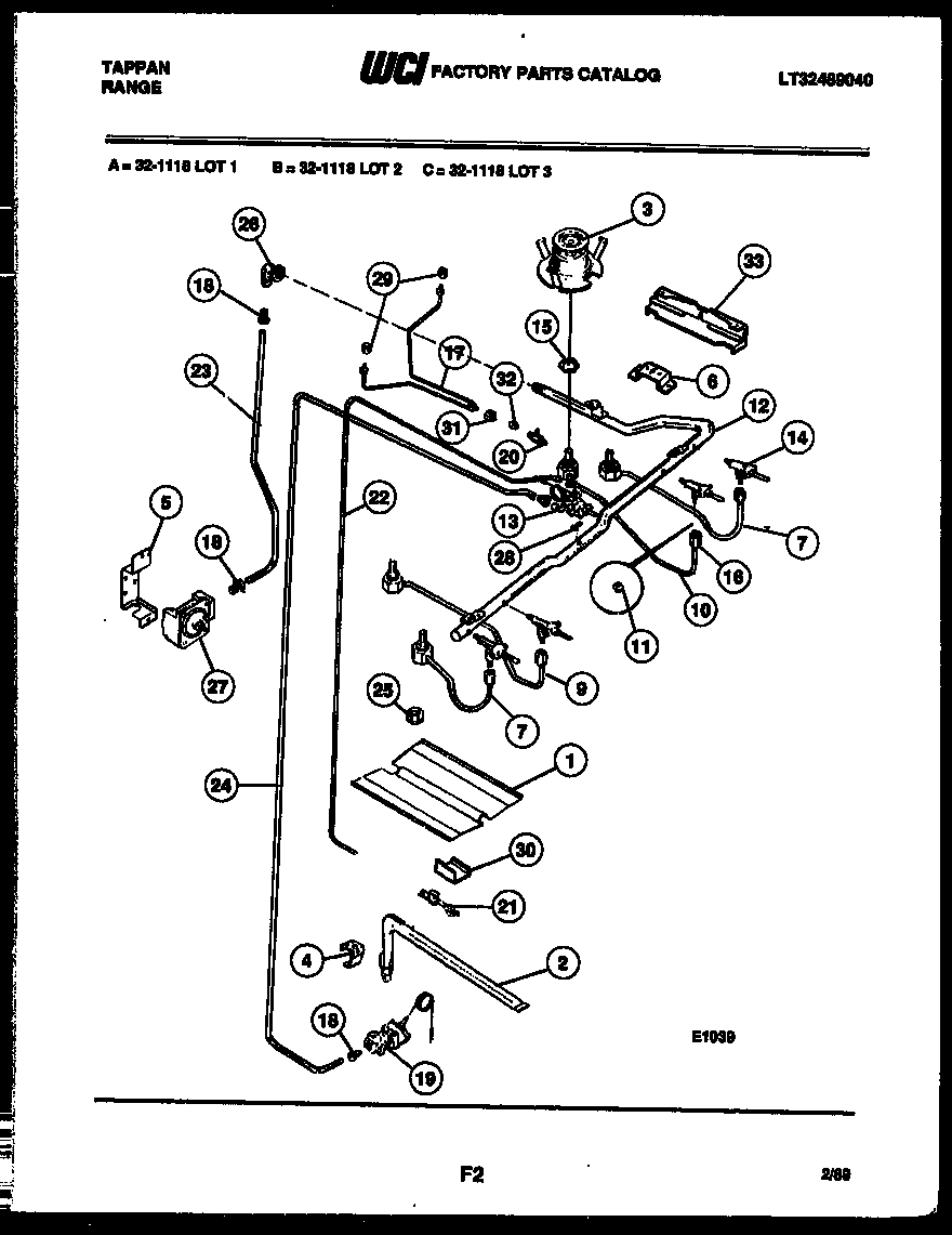 Tappan 32-1118-23-03 burner, manifold and gas control diagram