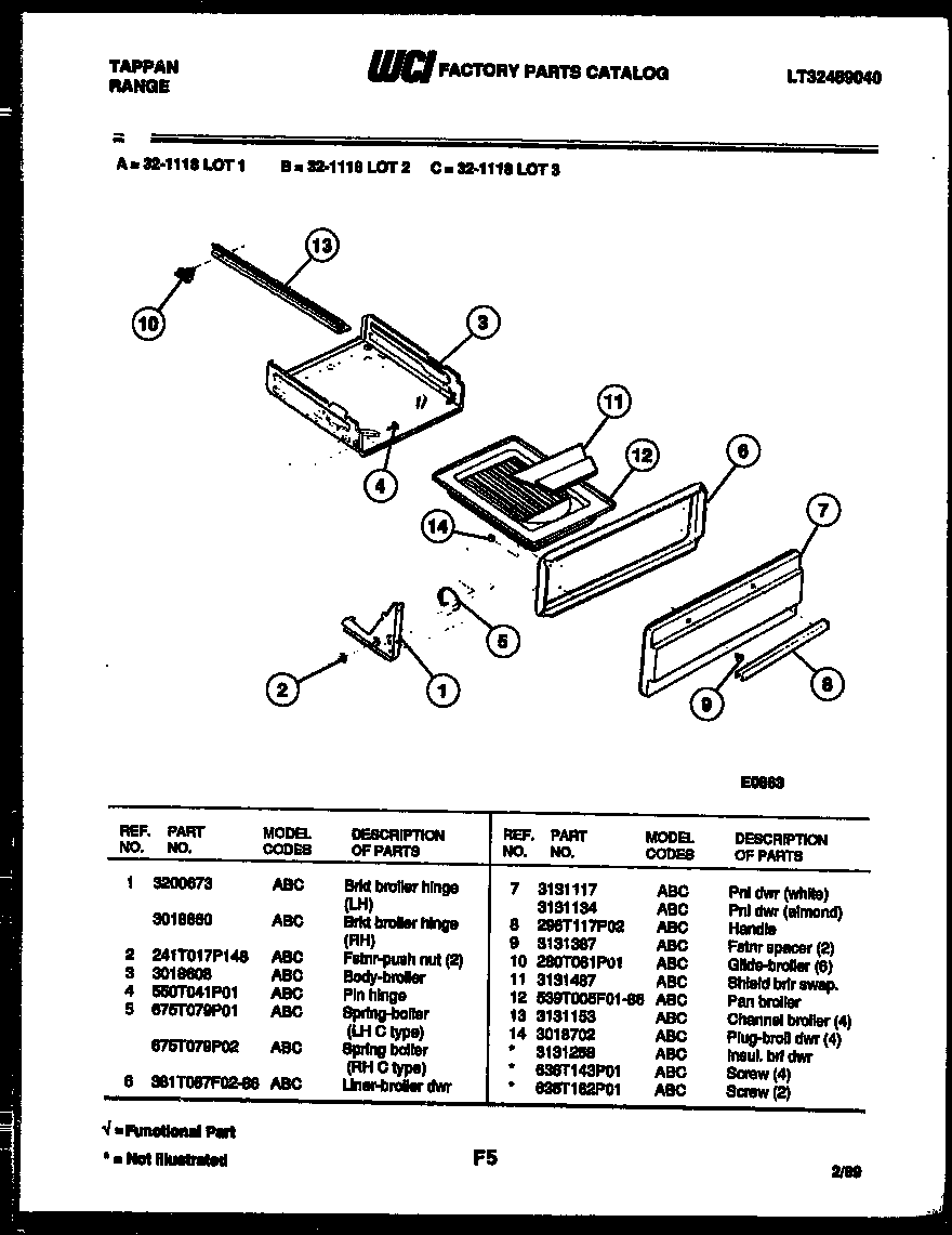Tappan 32-1118-23-03 broiler drawer parts diagram