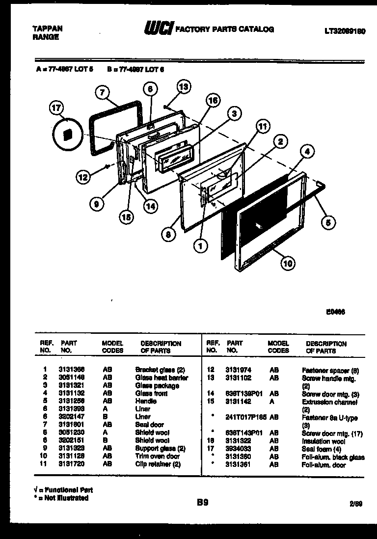 Tappan 77-4987-00-05 lower oven door parts diagram