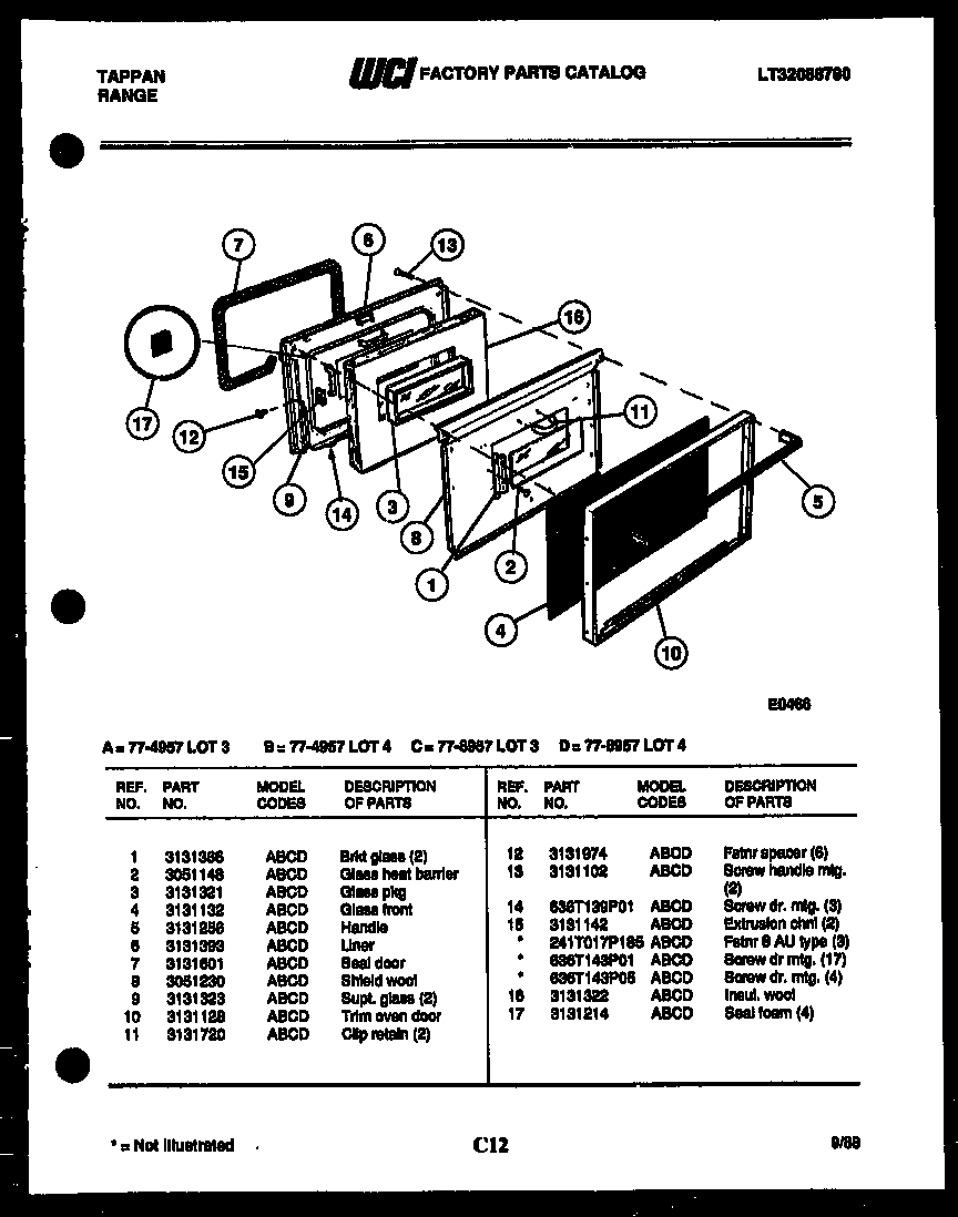 Tappan 77-4957-23-03 lower oven door parts diagram